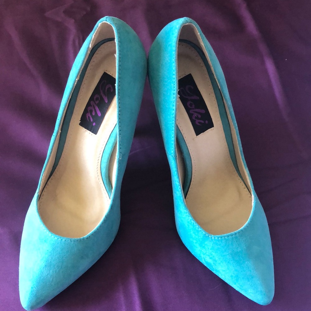 Yoki Stiletto green pointy heels